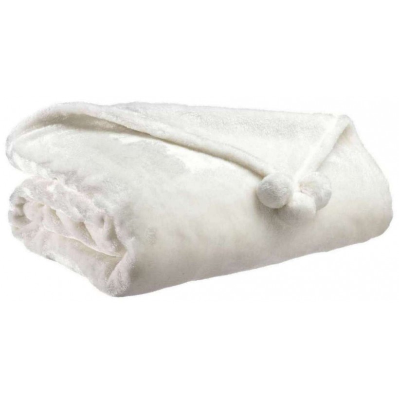 THROW VIVARAISE TENDER POMPONS NEIGE 130×170 100% POLYESTER