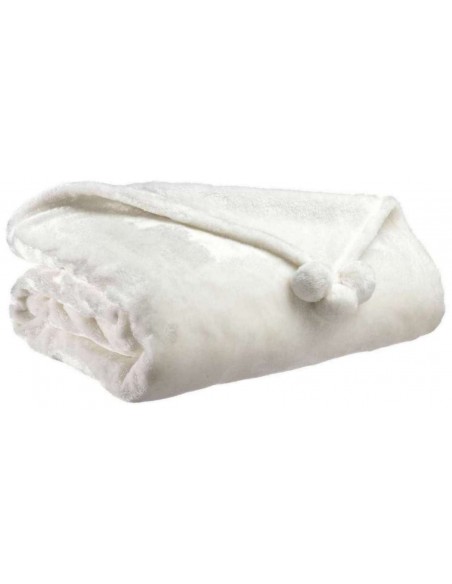 THROW VIVARAISE TENDER POMPONS NEIGE 130×170 100% POLYESTER