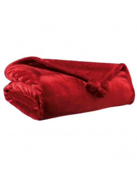 THROW VIVARAISE TENDER POMPONS RUBIS 130×170 100% POLYESTER