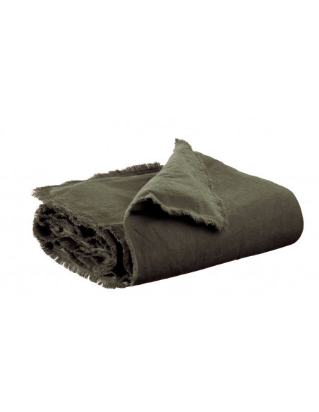 SOFA RUNNER VIVARAISE LALY OLIVE 85x200 50% LINEN 50% COTTON