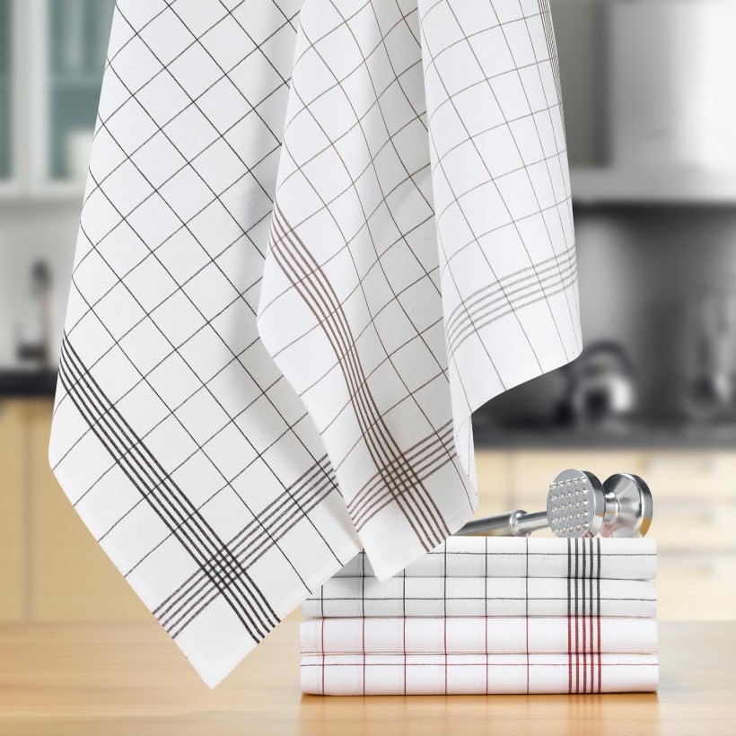 KITCHEN TOWEL WINKLER CLASSIC CARREAUX NOIR 50x75 58% COTTON  42% LINEN