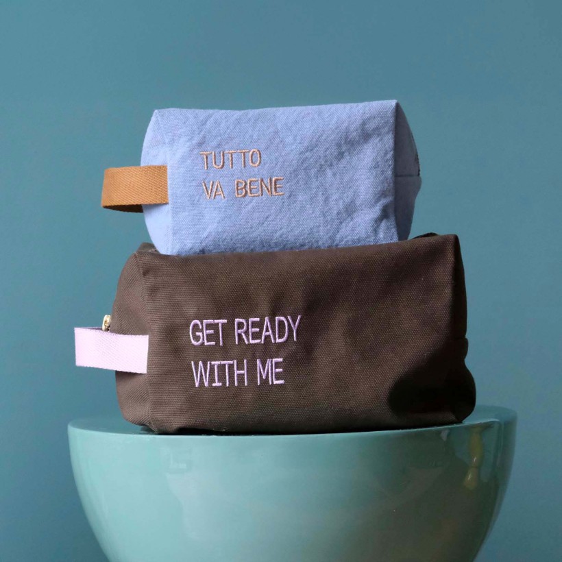 TOILETRY BAG LA CERISE TUTTO VA BENE BRODE BLUETIFUL 15.50x10 ORGANIC COTTON