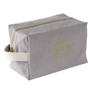 TOILETRY BAG LA CERISE CUBE BELLE DE MERE EN FILLE POIVRE ROSE BRODE 22x14 ORGANIC COTTON