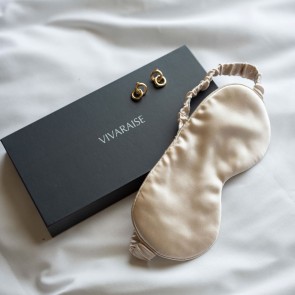 SLEEP MASK VIVARAISE ASHLEY LATTE 9X23 MULBERRY SILK 2