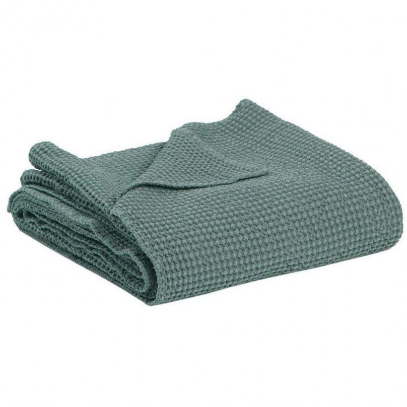 BED COVER VIVARAISE MAIA VERT DE GRIS 260x260 100% RECYCLED COTTON