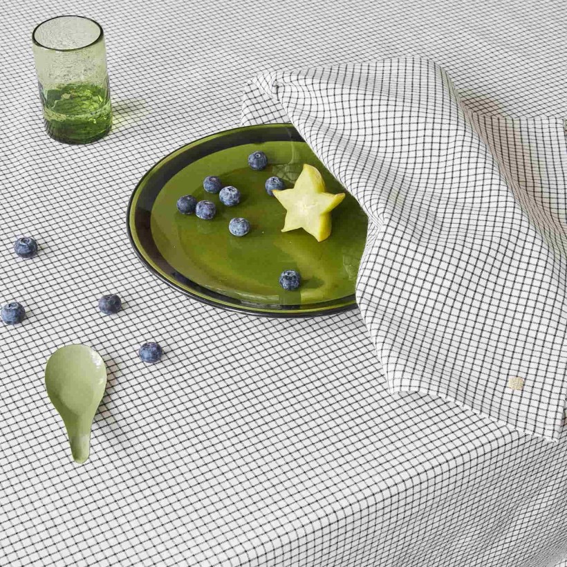 TABLECLOTH LA CERISE GUSTAVE CAVIAR 160x250 100% ORGANIC COTTON
