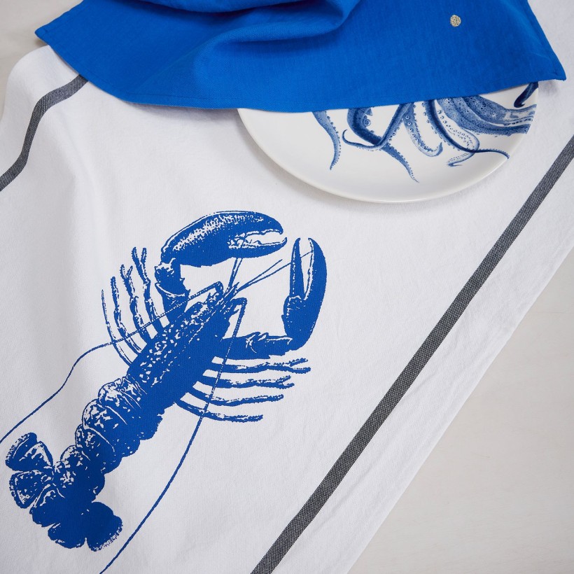 KITCHEN TOWEL LA CERISE HOMARD BLEU MECANO 50X70 100% ORGANIC COTTON