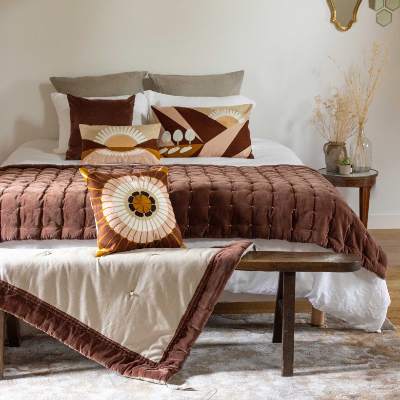 SOFA RUNNER VIVARAISE ELISE TABAC 90x240 100% COTTON VELVET
